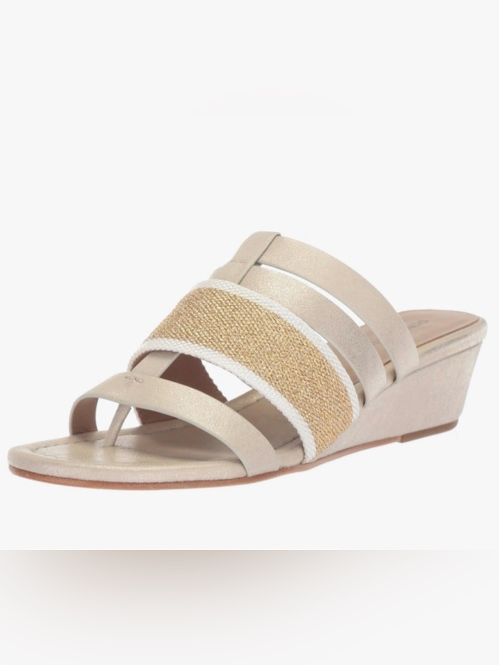 Donald Pliner Dara 7 Metallic Silver leather Gold Slide Low Wedge Heel Sandals